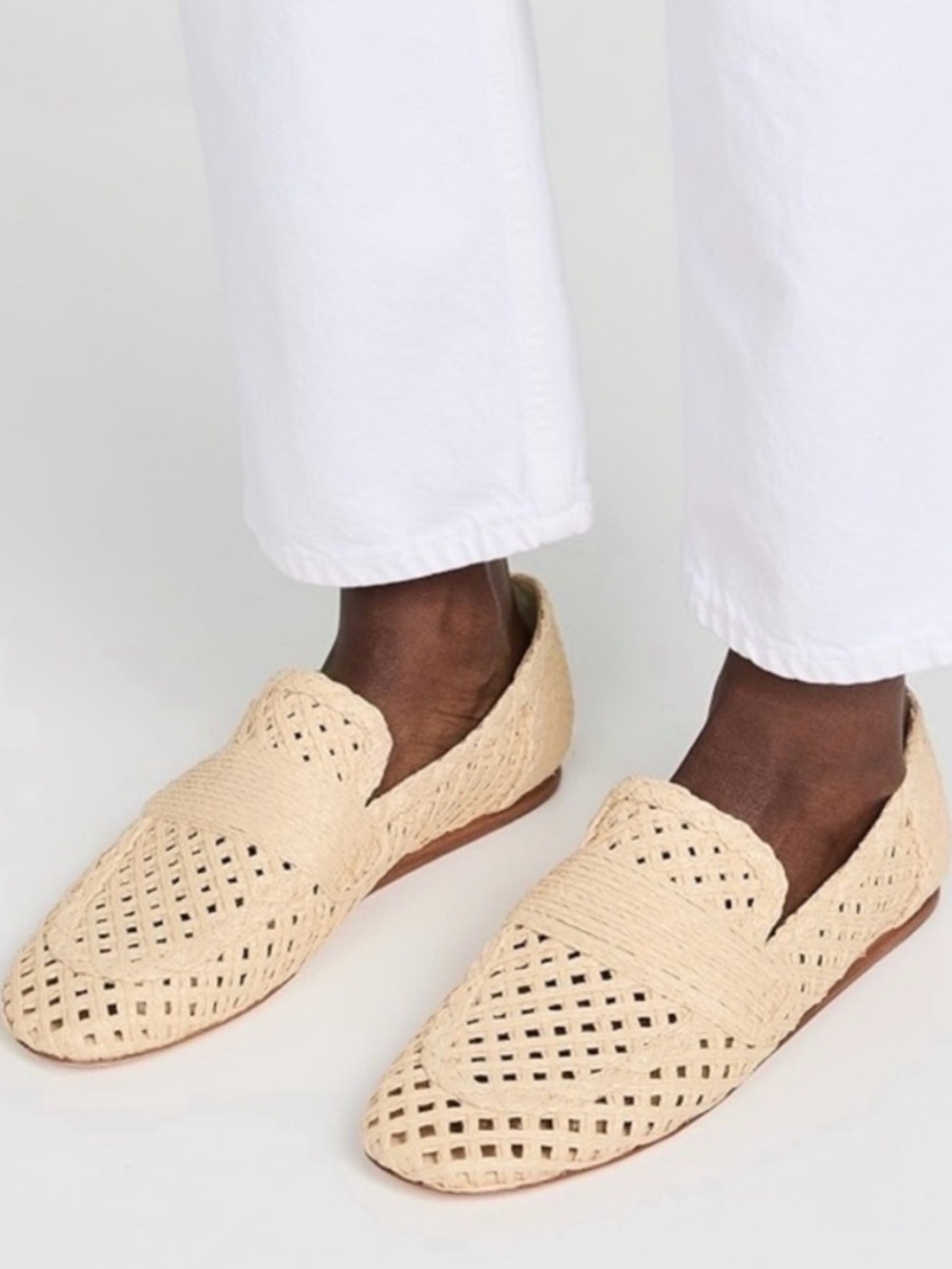 New Vince Davis Flat Raffia Loafers,5.5